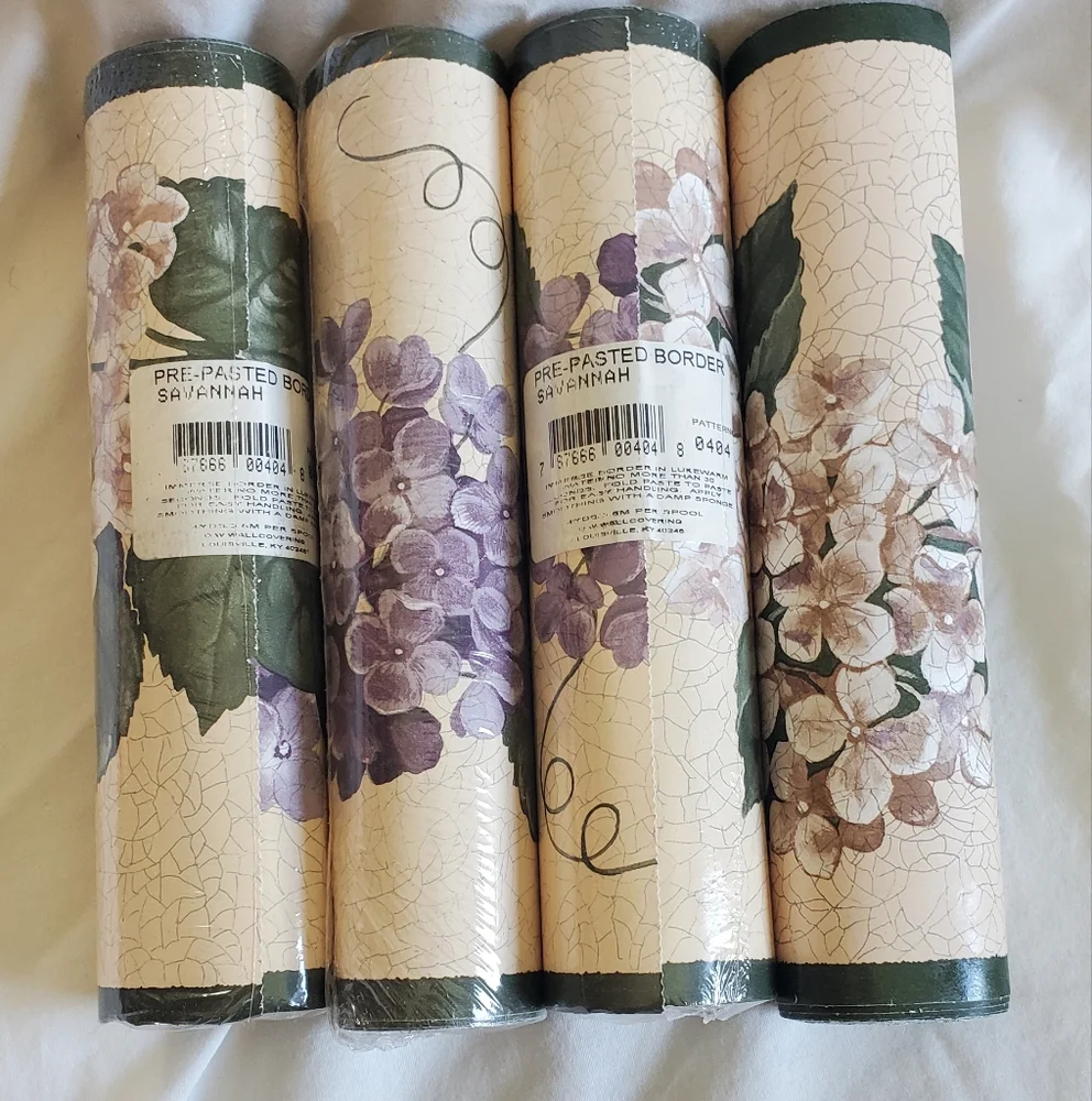 D. W. Wallcoverings Vtg Savannah Floral Wallpaper Border Purple Hydrangeas, New